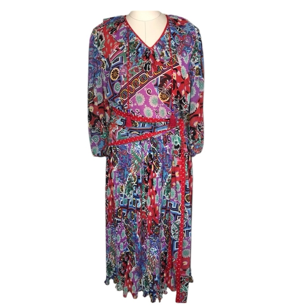 Vintage Diane Freis Original multicolored floral Pleated maxi